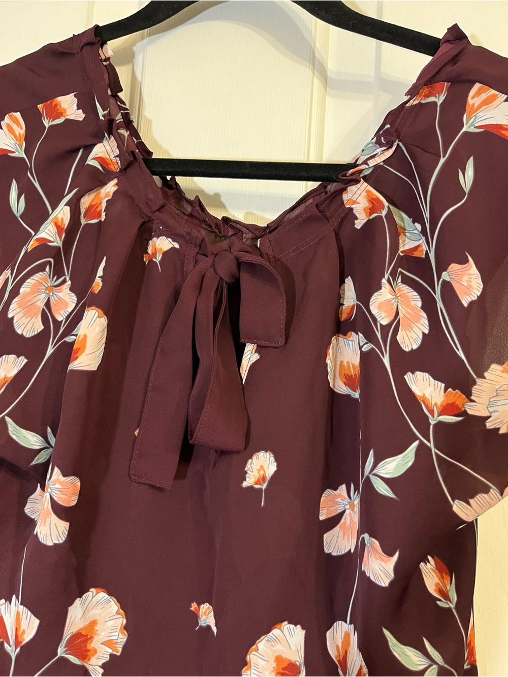 Burgundy Floral Boho Chic, Whimsy goth, Romantic Academia Top, Women’s Sz M - Picture 4 of 4